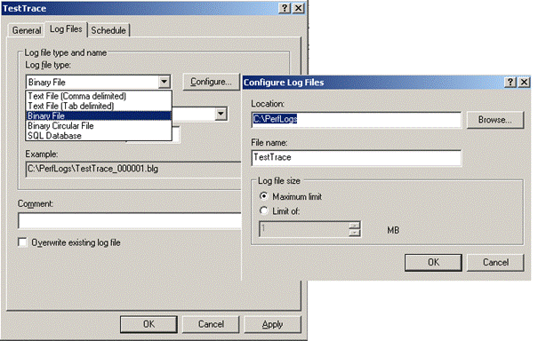 Perfmon Log file Dialog